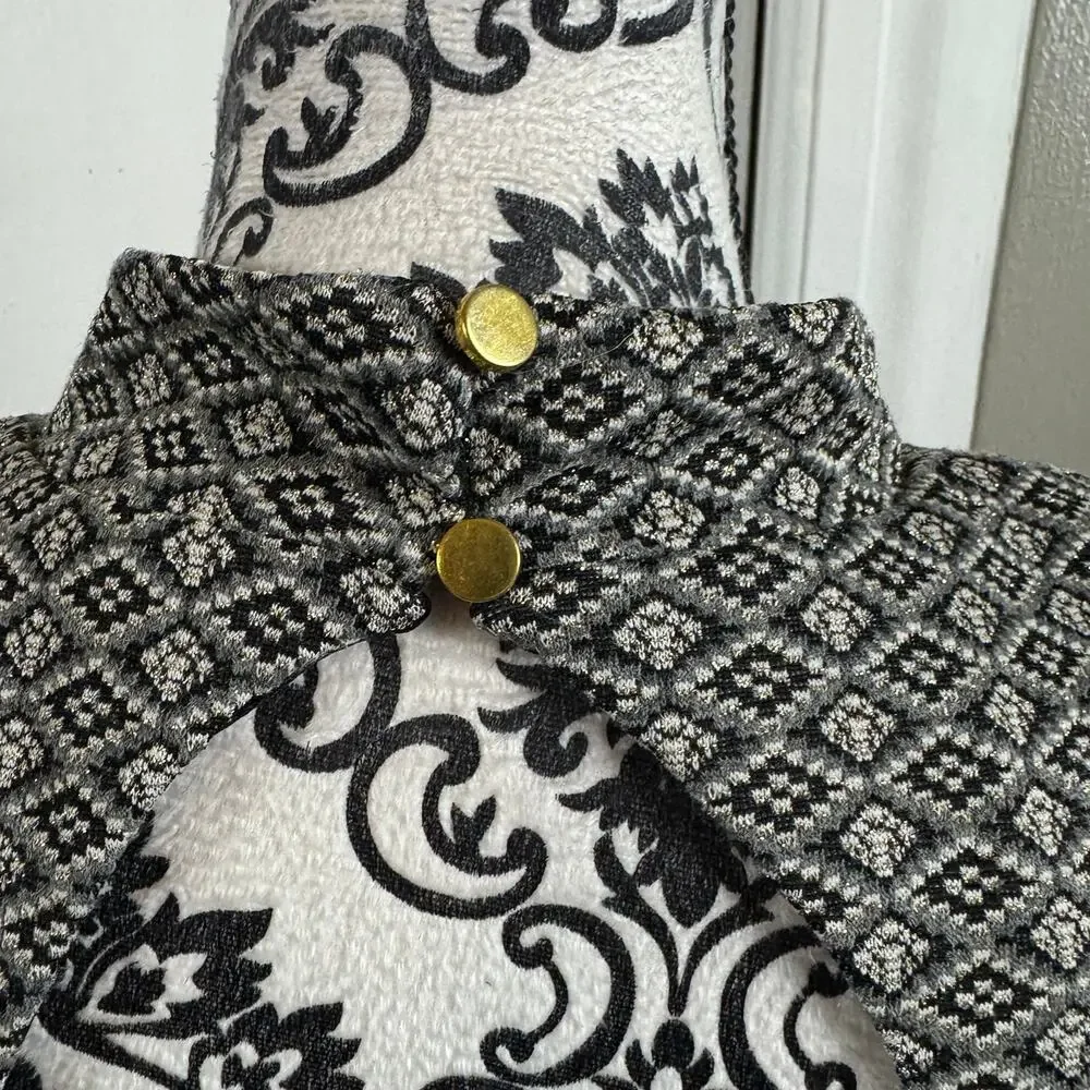 Emerald Sundae Gray Black Metallic Geometric Mock Neck Fit & Flare Dress NWT 13